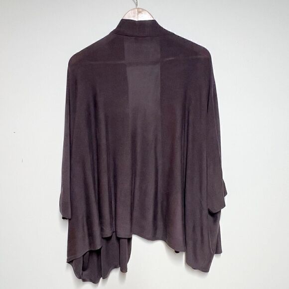 Eileen Fisher Silk Sheen Chocolate Batwing Open Front Classic Cardigan Sz 1X - Picture 2 of 7